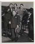 Moe Howard Personally Owned 7 x 9 Glossy Photo From 1938 of Moe, Larry & Curly With Cartoonist George McManus -- Very Good Condition